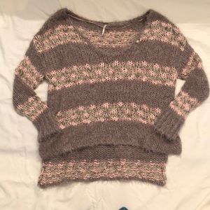 Free People Frayed Pink and Gray Sweater